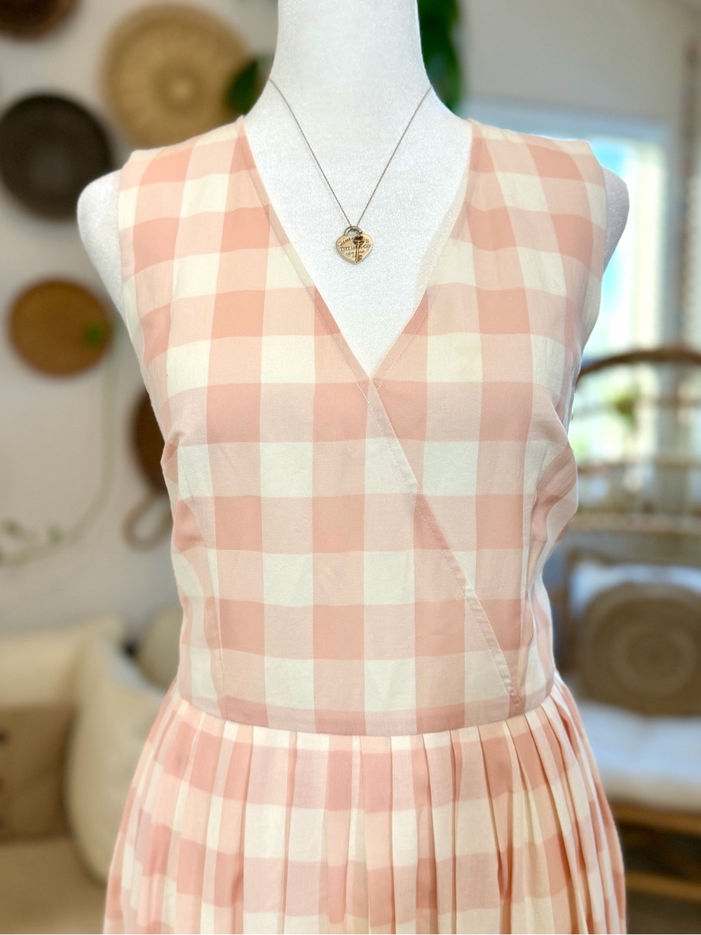 Antonio Melani Pink White GINGHAM Dress Sundress Midi A-Line Dress Summer 4 S - Picture 3 of 11